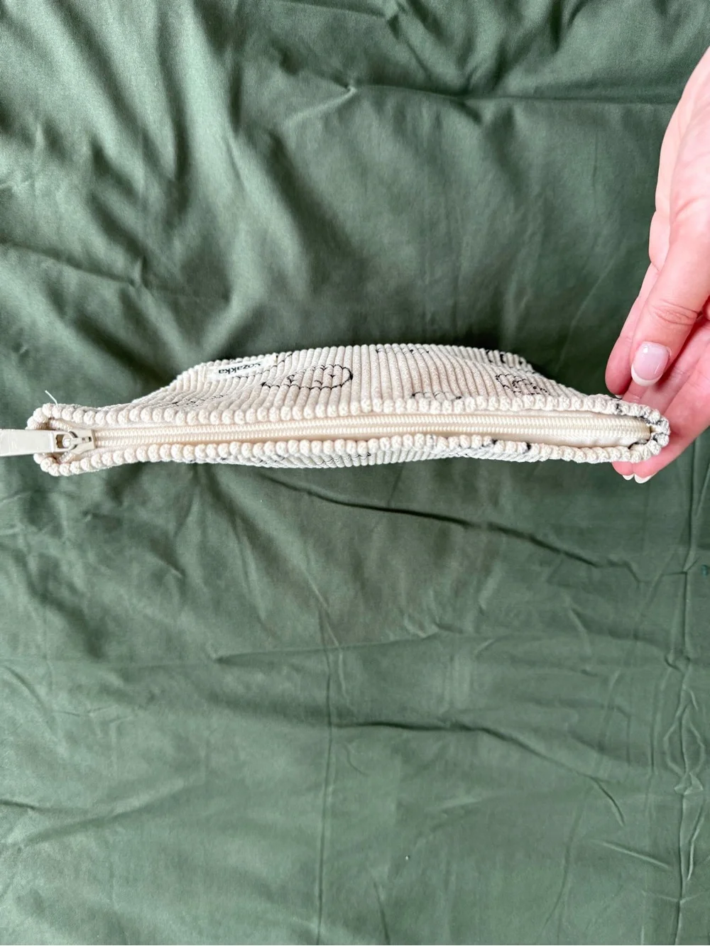 Cream Smiley Corduroy Cosmetic Pouch